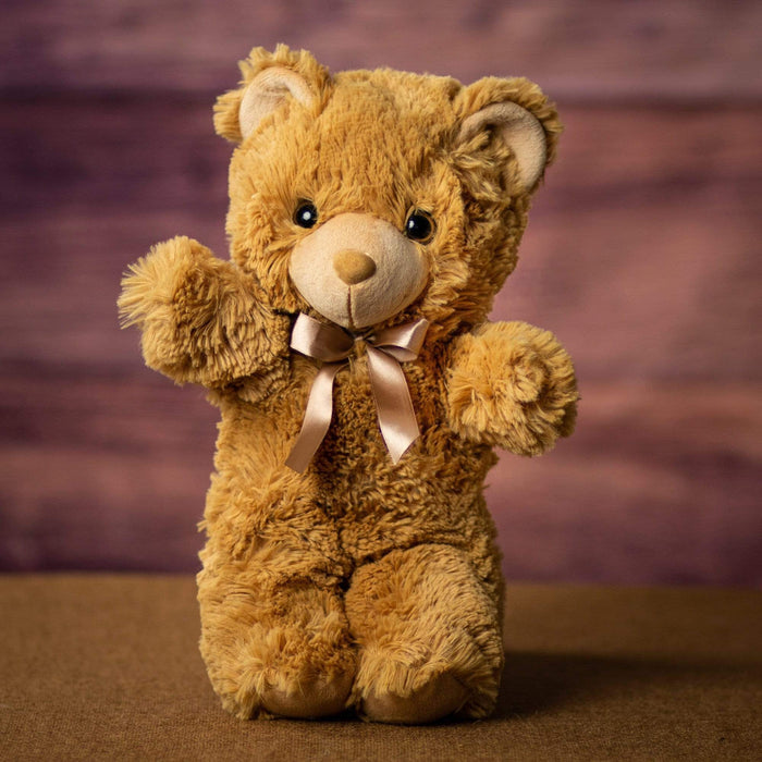 A beige bear that is 14 inches tall while standing