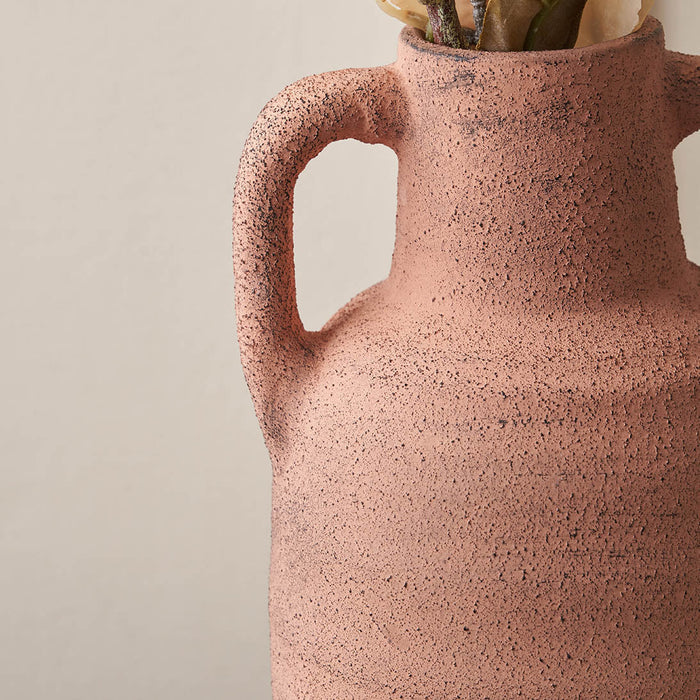 Amos Natural Textured Terracotta Decorative Vase with Handles Medium