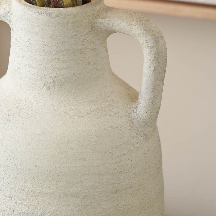 Amos White Textured Terracotta Decorative Vase with Handles Medium