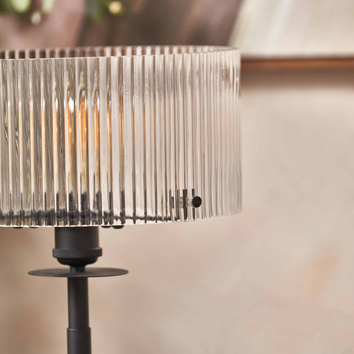 Athena Ribbed Glass Black Metal Round Table Lamp