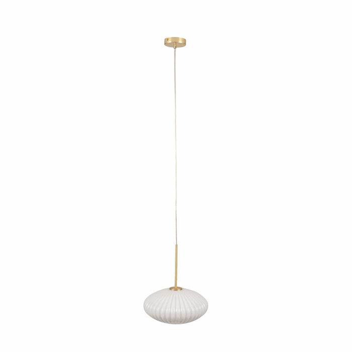 Ruma White Glass and Gold Ribbed Oval Pendant | Lighting | Rūma