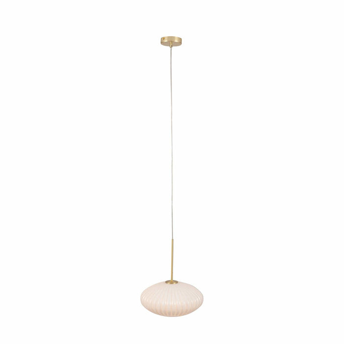 Ruma White Glass and Gold Ribbed Oval Pendant | Lighting | Rūma