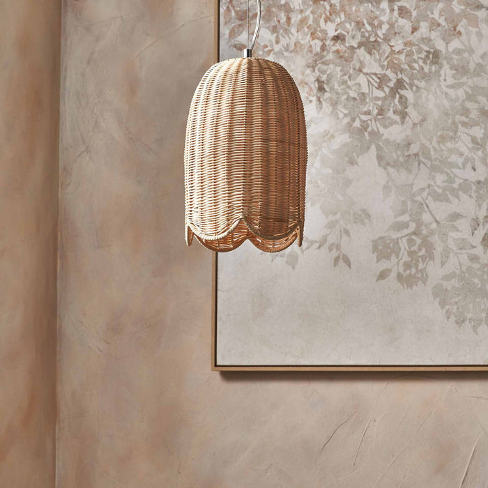 Avra Natural Rattan Tall Scalloped Dome Pendant