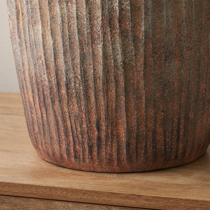 Caleb Rustic Brown Fibrestone Ribbed Decorative Vase Tall