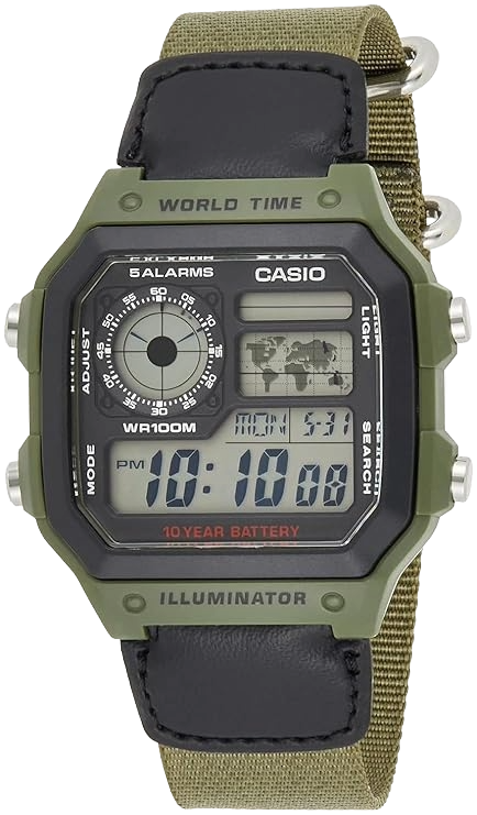 Casio Youth Black Digital Countdown Timer, AE-1200WHB-3BVDF-D101