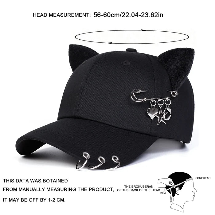 Cat Ear Pin Baseball Cap | Adjustable Unisex Hat