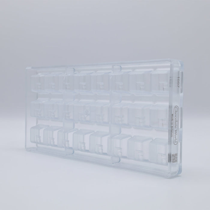Chocolate World Modern Square Polycarbonate Chocolate Mold – 1.06 x 1.06 x 0.71 in, 24 Cavities