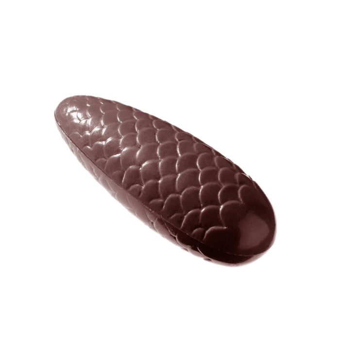 Chocolate World Pine Cone polycarbonate chocolate mold 2042CW with 21 cavities, professional Belgian confectionery mold for bonbons and pralines, clear polycarbonate pine cone chocolate mould 2042CW