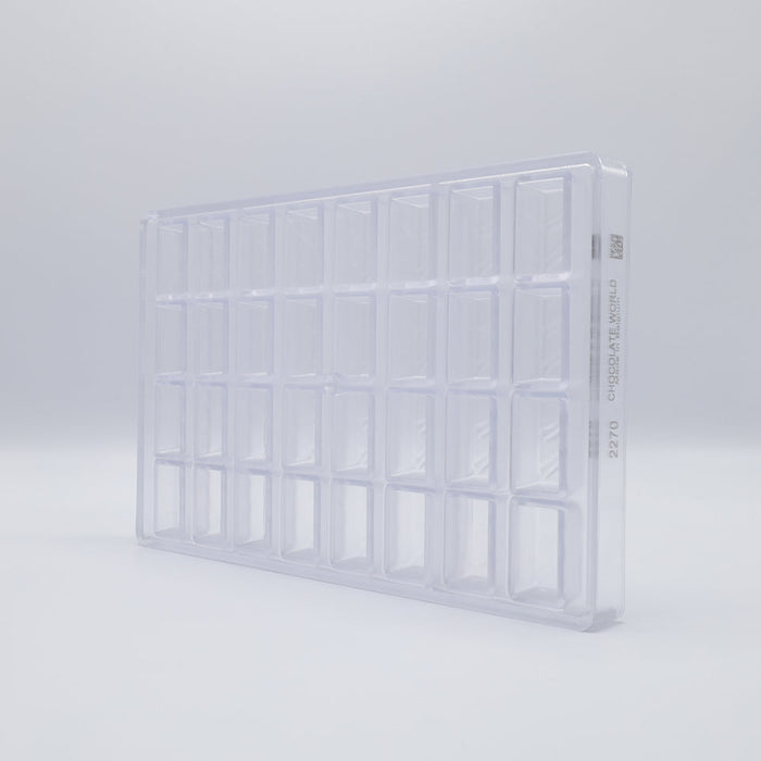Chocolate World Small Block Polycarbonate Chocolate Mold – 1.38 x 0.79 x 0.67 in, 21 Cavities