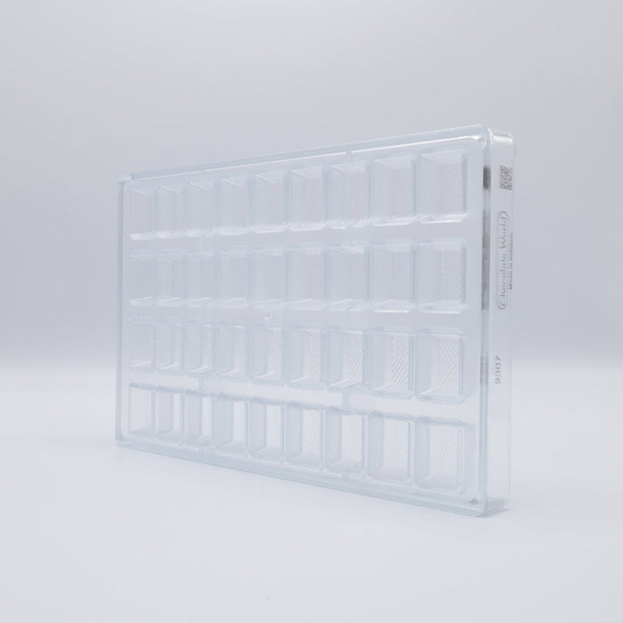 Chocolate World Square Lined Polycarbonate Chocolate Mold – ~1.57 x 1.57 x 0.47 in, 12 Cavities