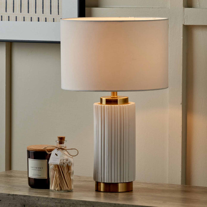 Corinthia White Textured Ceramic and Gold Metal Table Lamp