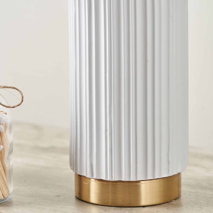 Corinthia White Textured Ceramic and Gold Metal Table Lamp