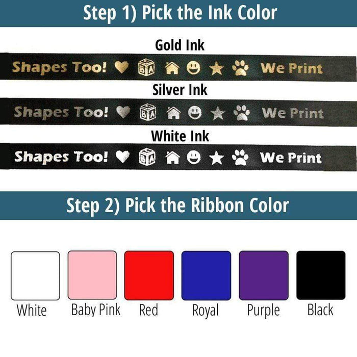 Black ribbon with writing and color swatches
