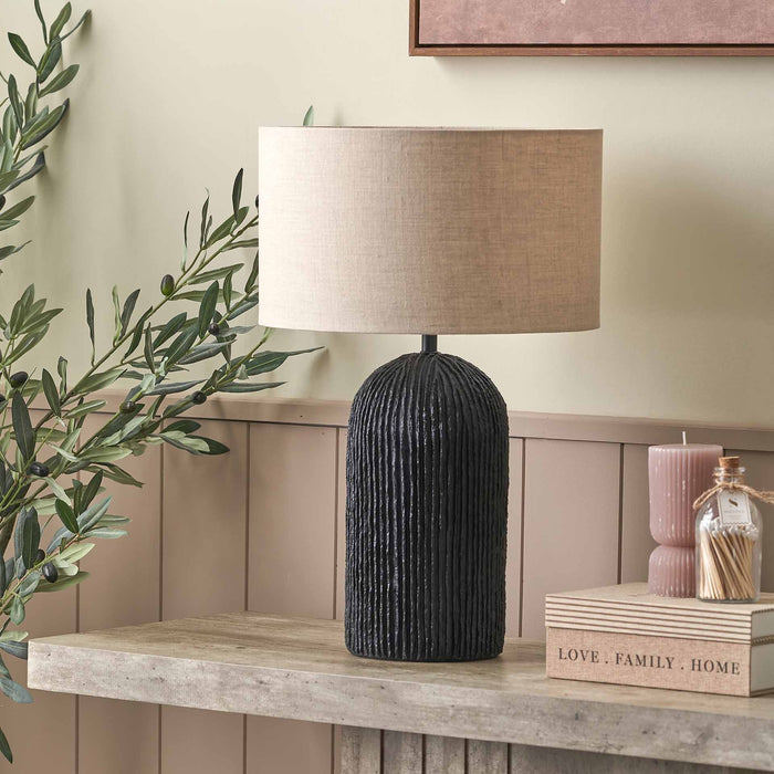 Darcie Black Textured Paper Mache Table Lamp