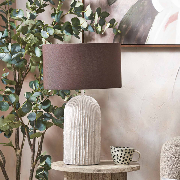 Darcie White Textured Paper Mache Table Lamp