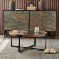 Elmont Clear Glass and Light Walnut Wood Veneer Coffee Table