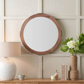 Elmont Light Walnut Wood Veneer Round Wall Mirror