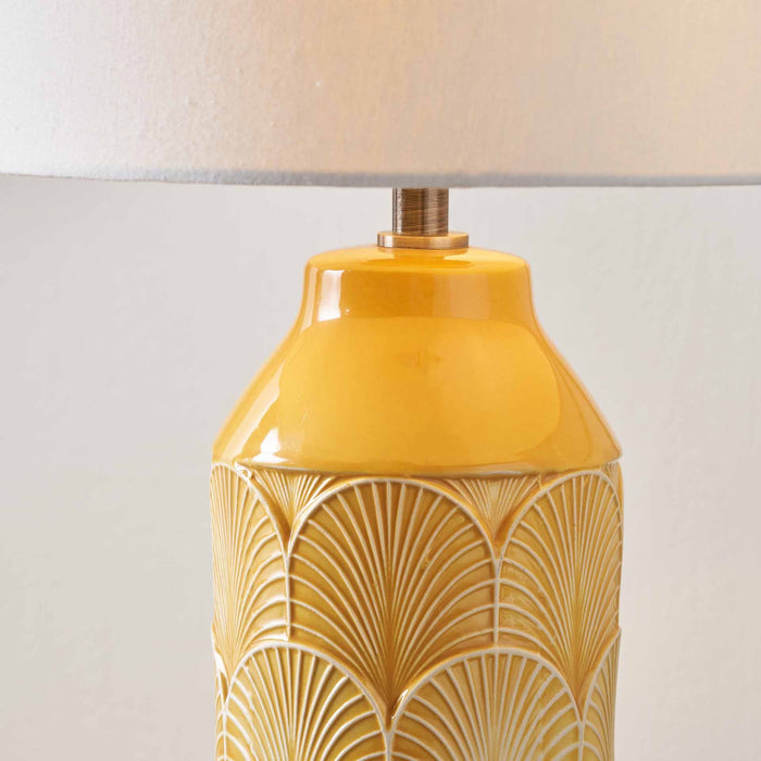Esther Embossed Mustard Ceramic Bedside Table Lamp Set Of 2