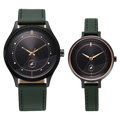 Fastrack Mixmatched Quartz Analog Black Dial Green Leather Strap Pair Watch, 32476266NL01