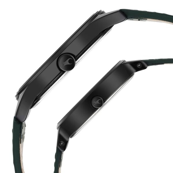 Fastrack Mixmatched Quartz Analog Black Dial Green Leather Strap Pair Watch, 32476266NL01