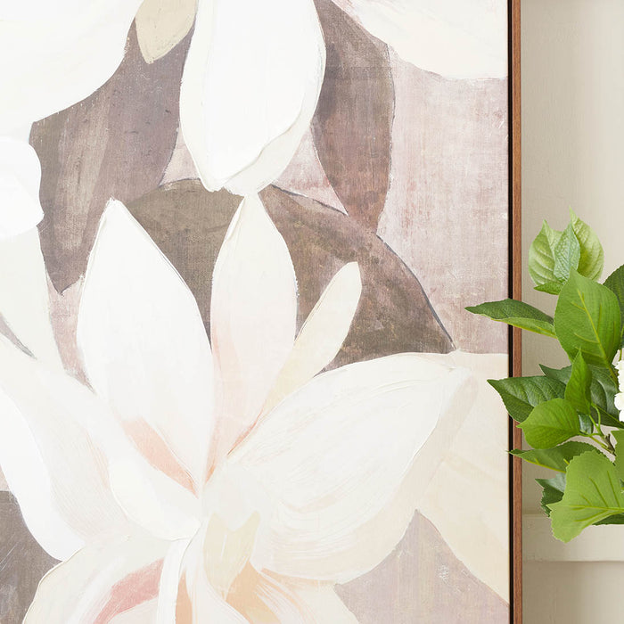 Florae White and Natural Floral Canvas with Oak Effect Frame