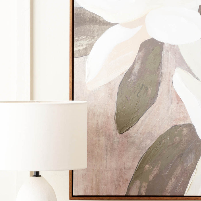 Florae White and Natural Floral Canvas with Oak Effect Frame