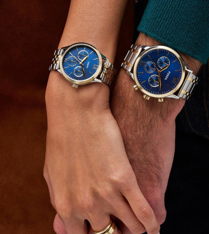 Fossil Fenmore Quartz Blue Dial Multi-Function Stainless Steel Pair Watch, BQ2900SET