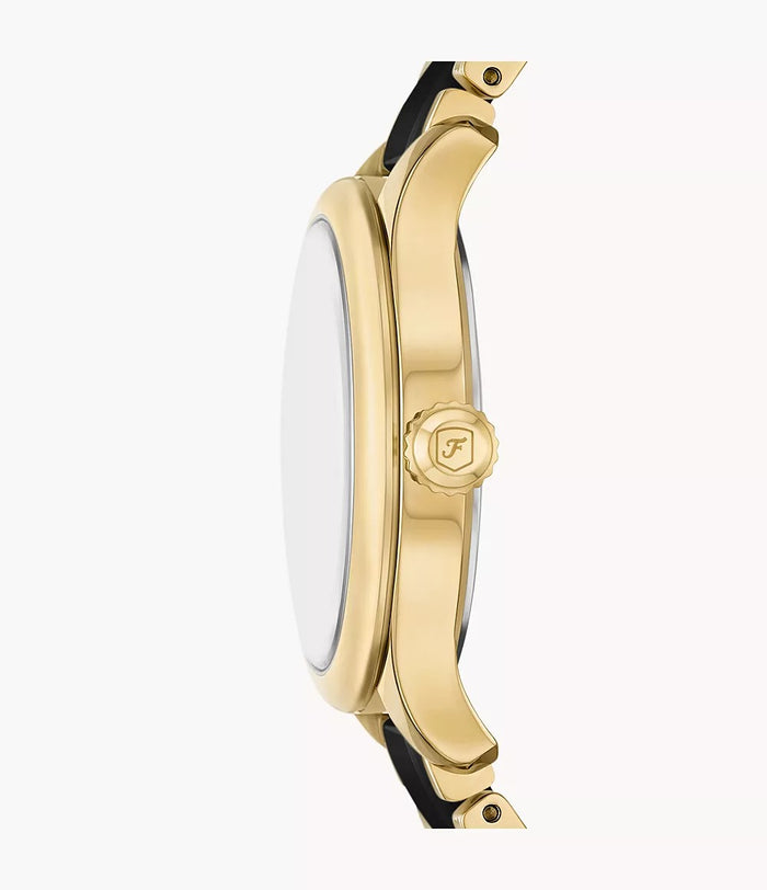 Fossil Gilmore Three-Hand Date Gold-Tone and Black Ceramic Women's Watch, CE1132