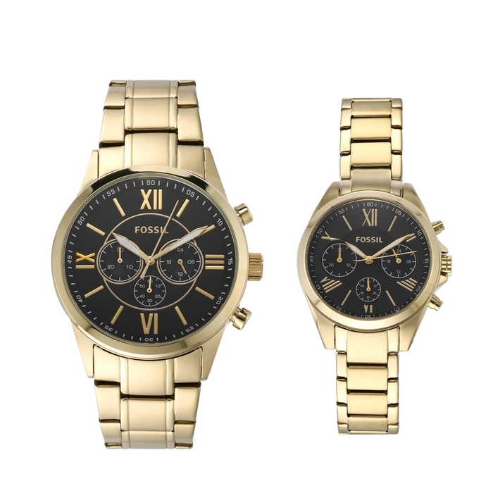 Fossil His and Her Chronograph Gold-Tone Stainless Steel Gift Set, BQ2400SET