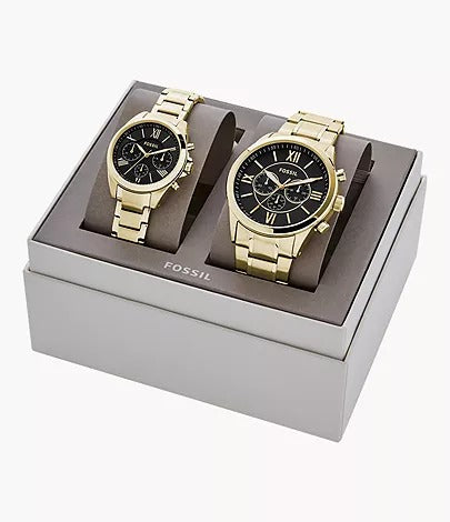 Fossil His and Her Chronograph Gold-Tone Stainless Steel Gift Set, BQ2400SET