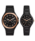 Fossil His and Her Multifunction Black Stainless Steel Watch Set, BQ2645SET