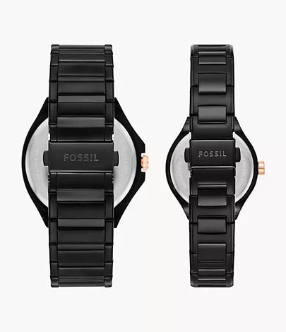 Fossil His and Her Multifunction Black Stainless Steel Watch Set, BQ2645SET