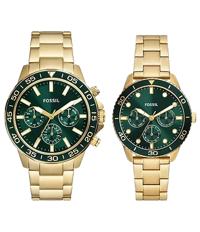 Fossil His and Hers Multifunction Gold-Tone Stainless Steel Watch Set, BQ2754SET