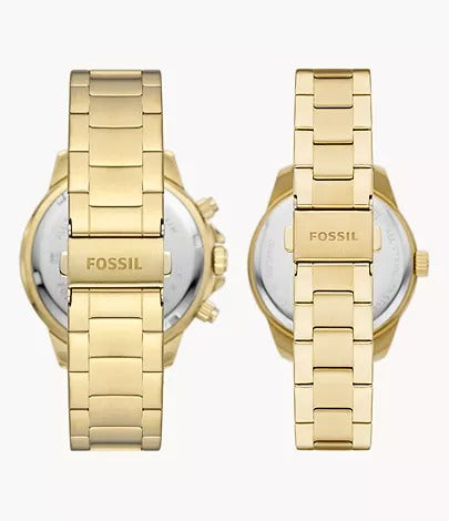 Fossil His and Hers Multifunction Gold-Tone Stainless Steel Watch Set, BQ2754SET