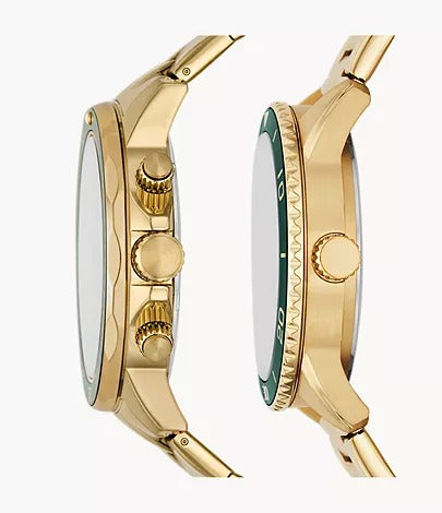 Fossil His and Hers Multifunction Gold-Tone Stainless Steel Watch Set, BQ2754SET