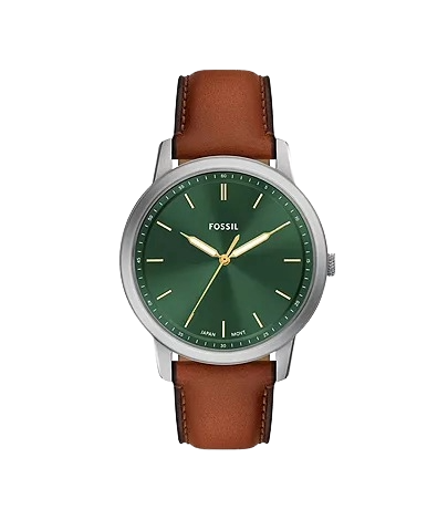 Fossil Minimalist Three-Hand Brown Leather Men's Watch, FS6094
