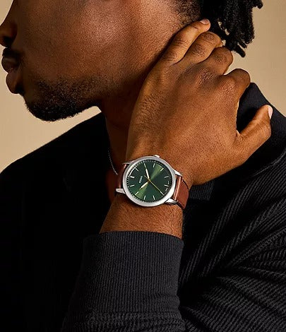 Fossil Minimalist Three-Hand Brown Leather Men's Watch, FS6094