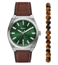 Fossil Quartz Green Dial Analog Leather Men's Watch, FS6080SET