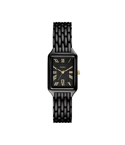 Fossil Raquel Three-Hand Date Black Stainless Steel Women's Watch, ES5385