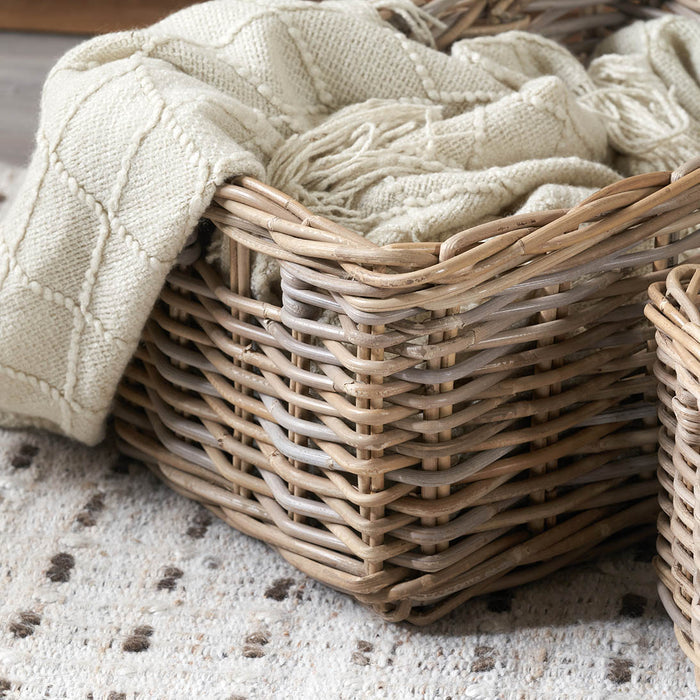 Hani Grey Kubu Rectangular Storage Baskets with Inset Handles S/3