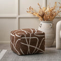 Indoor Outdoor Chocolate Brown and White Abstract Swirl Design Pouffe