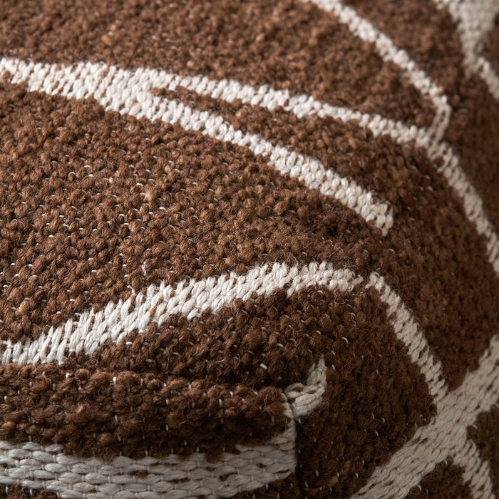 Indoor Outdoor Chocolate Brown and White Abstract Swirl Design Pouffe