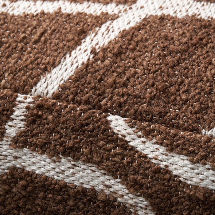 Indoor Outdoor Chocolate Brown and White Abstract Swirl Design Pouffe