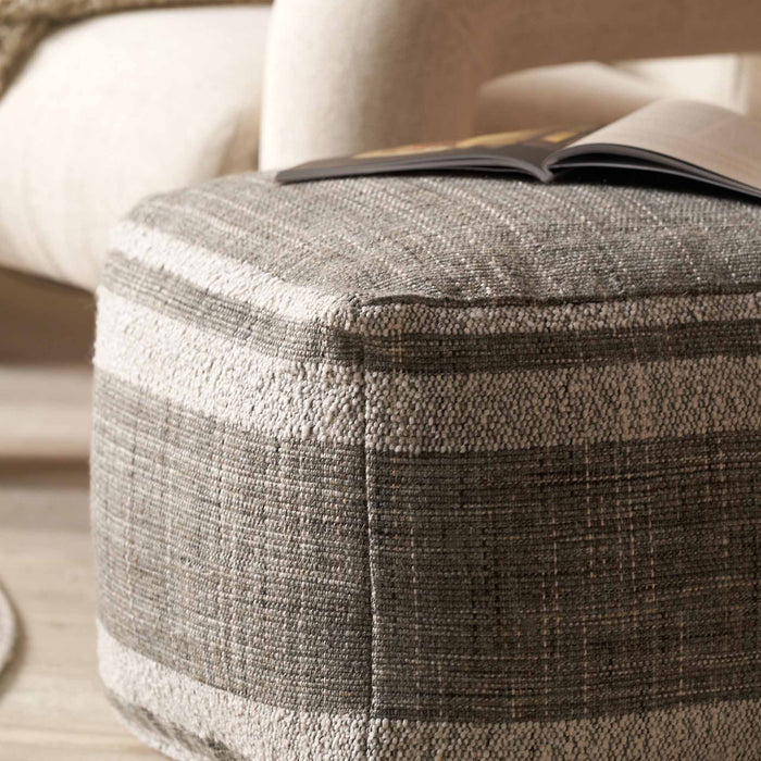 Indoor Outdoor Steel Grey and White Stripe Design Pouffe