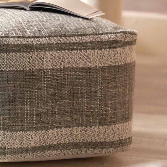 Indoor Outdoor Steel Grey and White Stripe Design Pouffe