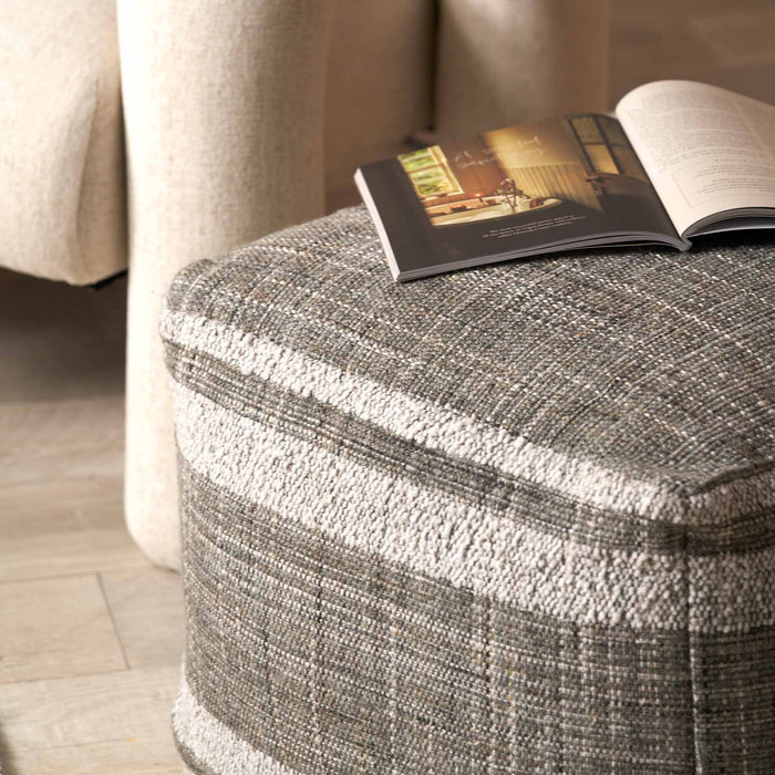 Indoor Outdoor Steel Grey and White Stripe Design Pouffe