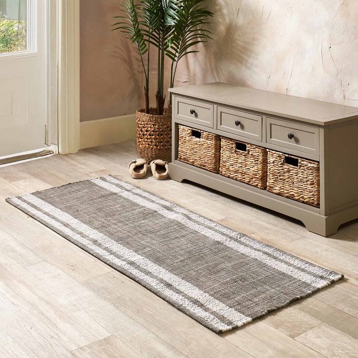 Indoor Outdoor Steel Grey and White Stripe Design Runner