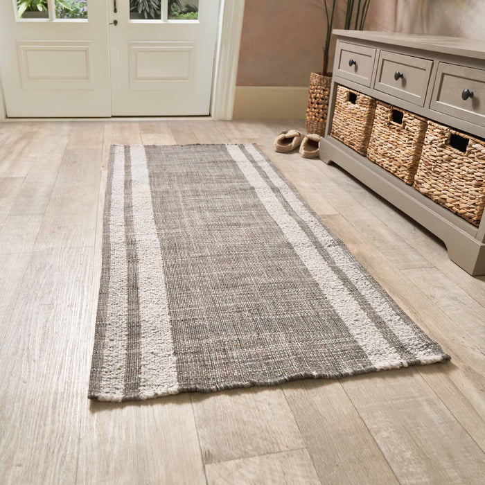 Indoor Outdoor Steel Grey and White Stripe Design Runner