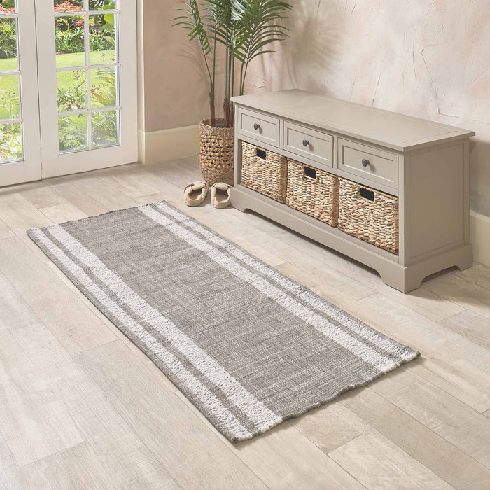 Indoor Outdoor Steel Grey and White Stripe Design Runner