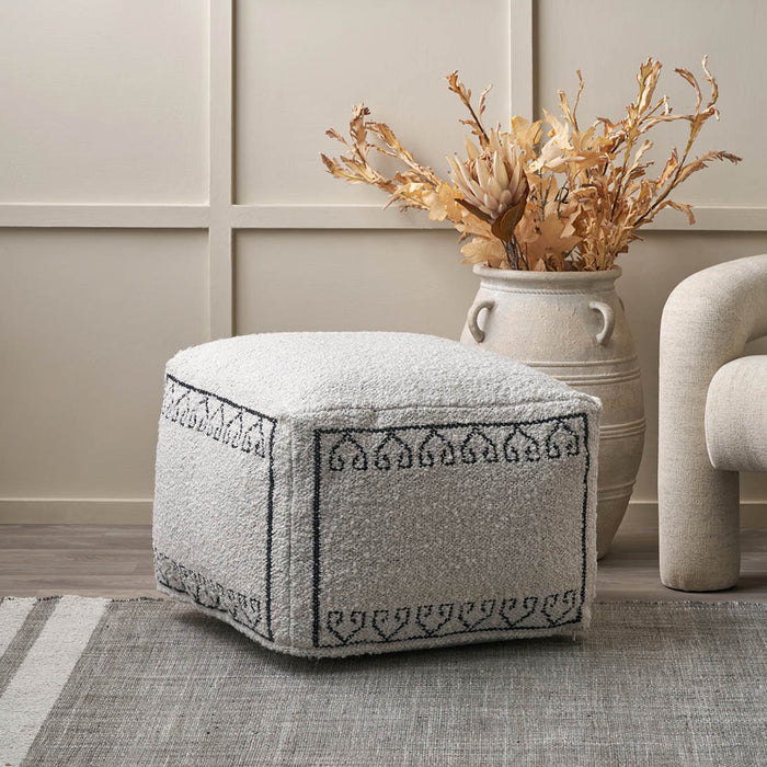 Indoor Outdoor White and Black Greek Key Design Pouffe